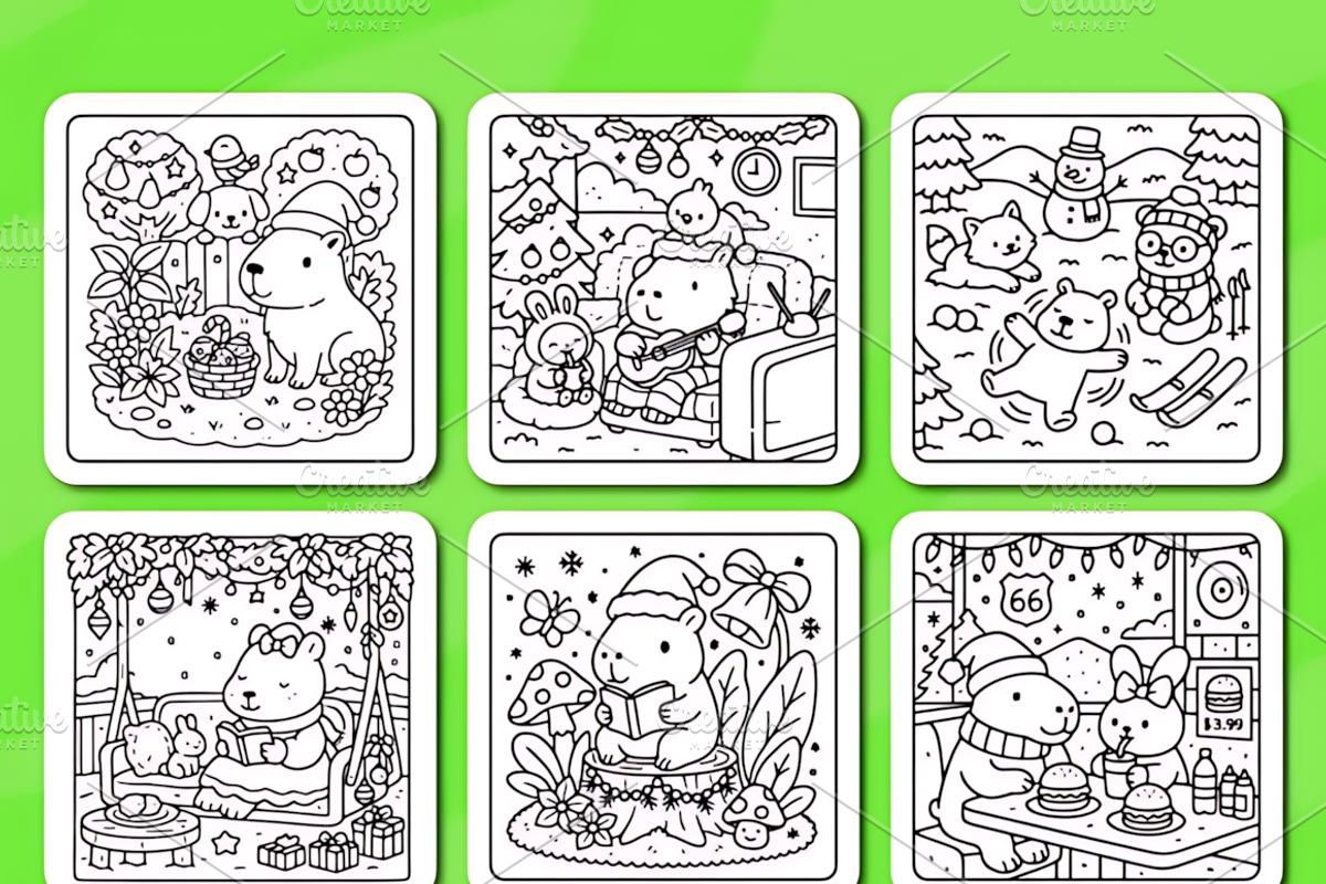 Christmas Capybara Cozy Coloring, a Seasonal Illustration by Coco Bloom (Photo 4 of 4)