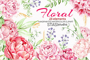 Pink Floral Watercolor Elements, a Decorative Illustration by STASIstudio (Thumbnail 1 of 3)