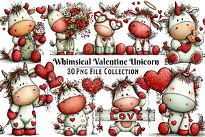 Whimsical Valentine Unicorn Clipart, an Illustration by Dream Creation