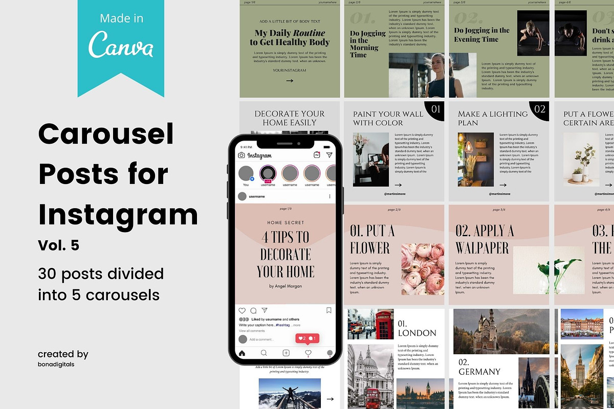 Instagram Carousel Vol. 5 | CANVA, a Social Media Template by bonadigitals (Photo 1 of 7)