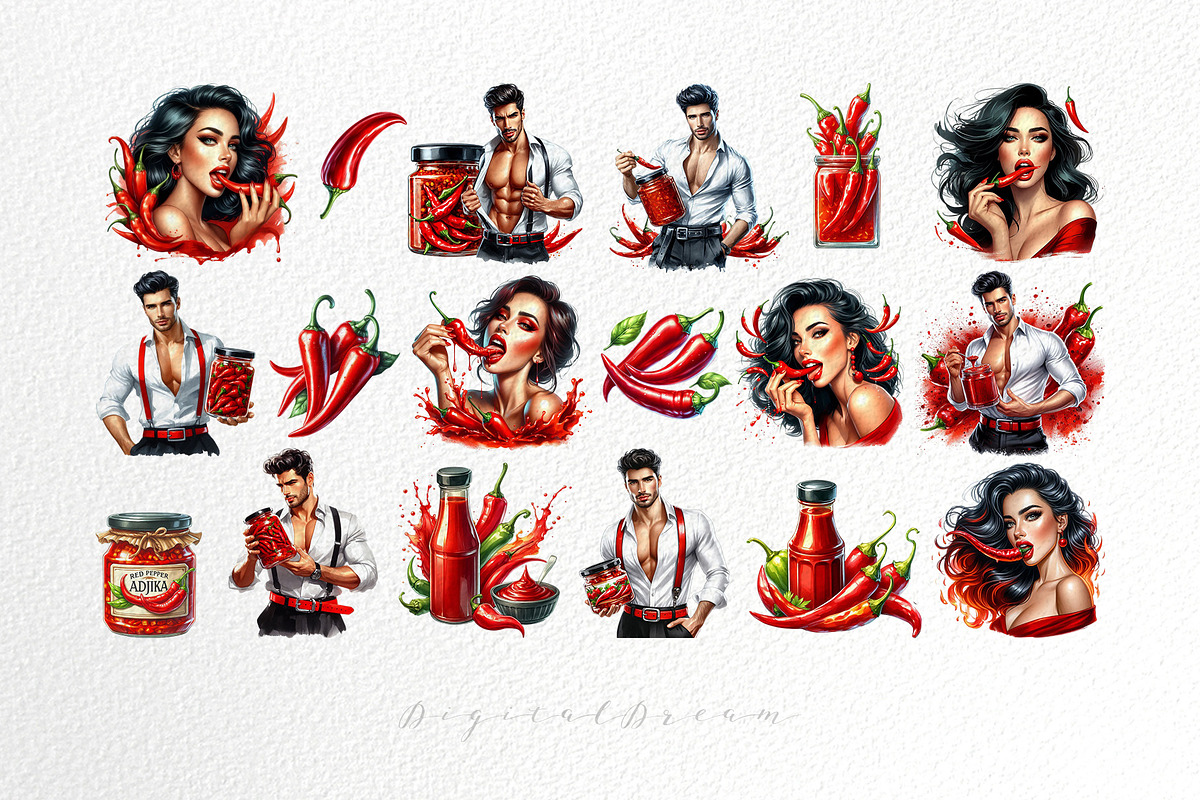 Sexy men & women hot pepper clipart, an Object Graphic by DigitalDream (Photo 2 of 4)
