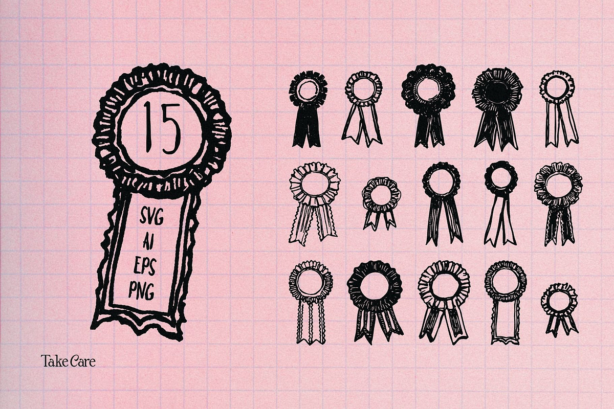 Whimsical Hand Drawn Award Ribbons, an Object Graphic by Take Care Creative (Photo 10 of 10)