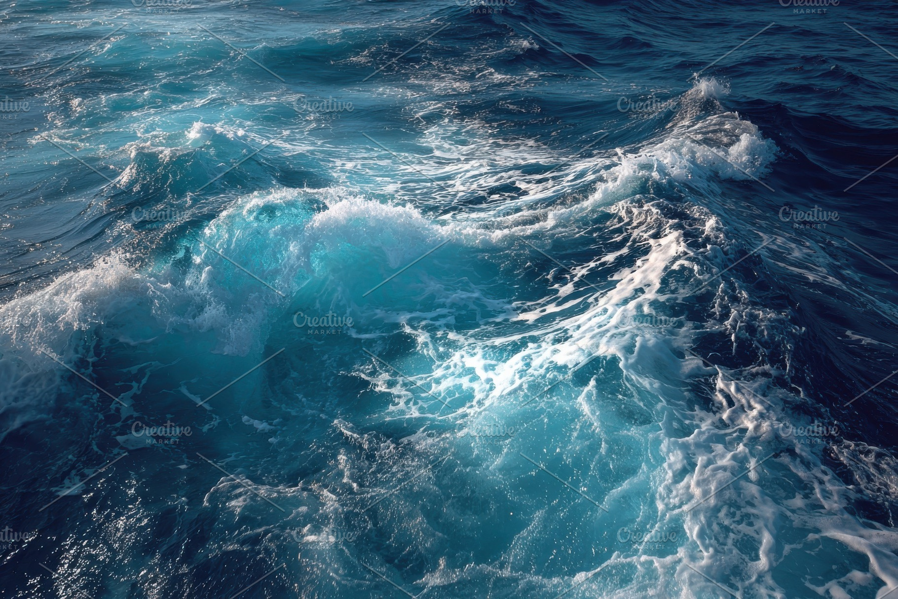 Ocean waves turquoise blue water foa, a Photo by Pixeness Studio