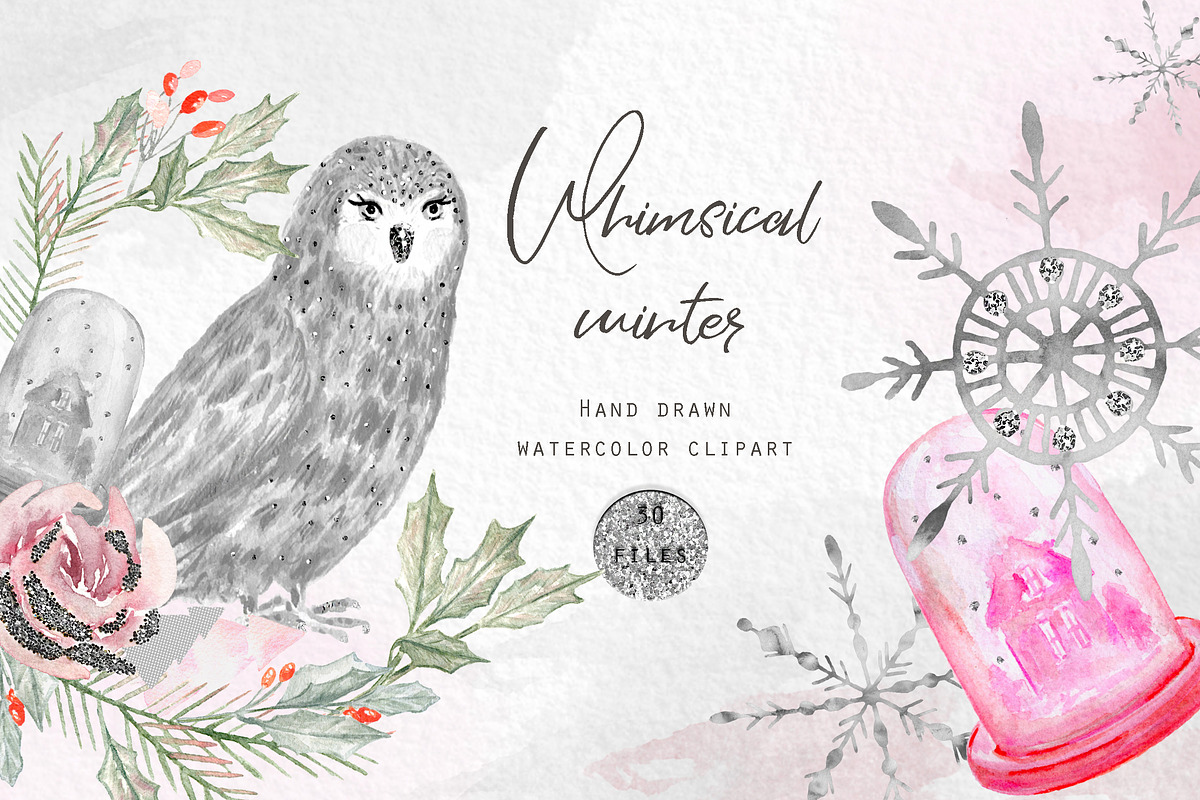 Whimsical winter. Watercolor clipart, a Texture Illustration by LABFcreations (Photo 2 of 7)