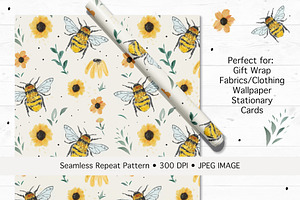 Spring Bees Seamless Pattern