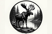 Moose with mountain in the forest, an Illustration by Amazin_art (Thumbnail 13 of 13)