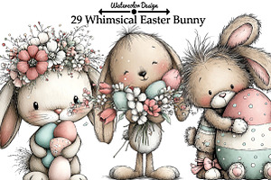 Whimsical Easter Bunny Clipart Png, an Illustration by Watercolor design
