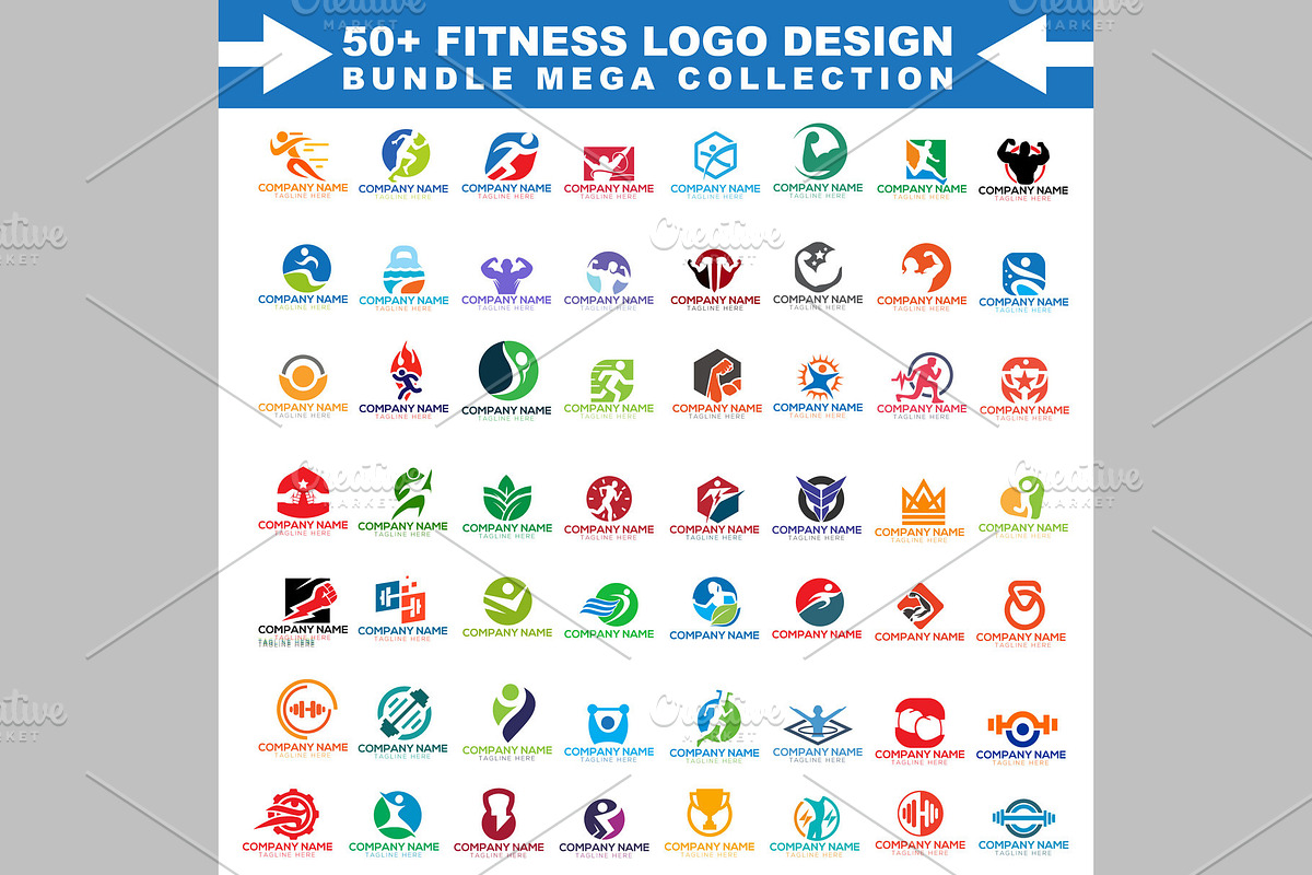 50+ Editable Fitness Logos Mega Set, a Branding & Logo Template by ArmanHossen75