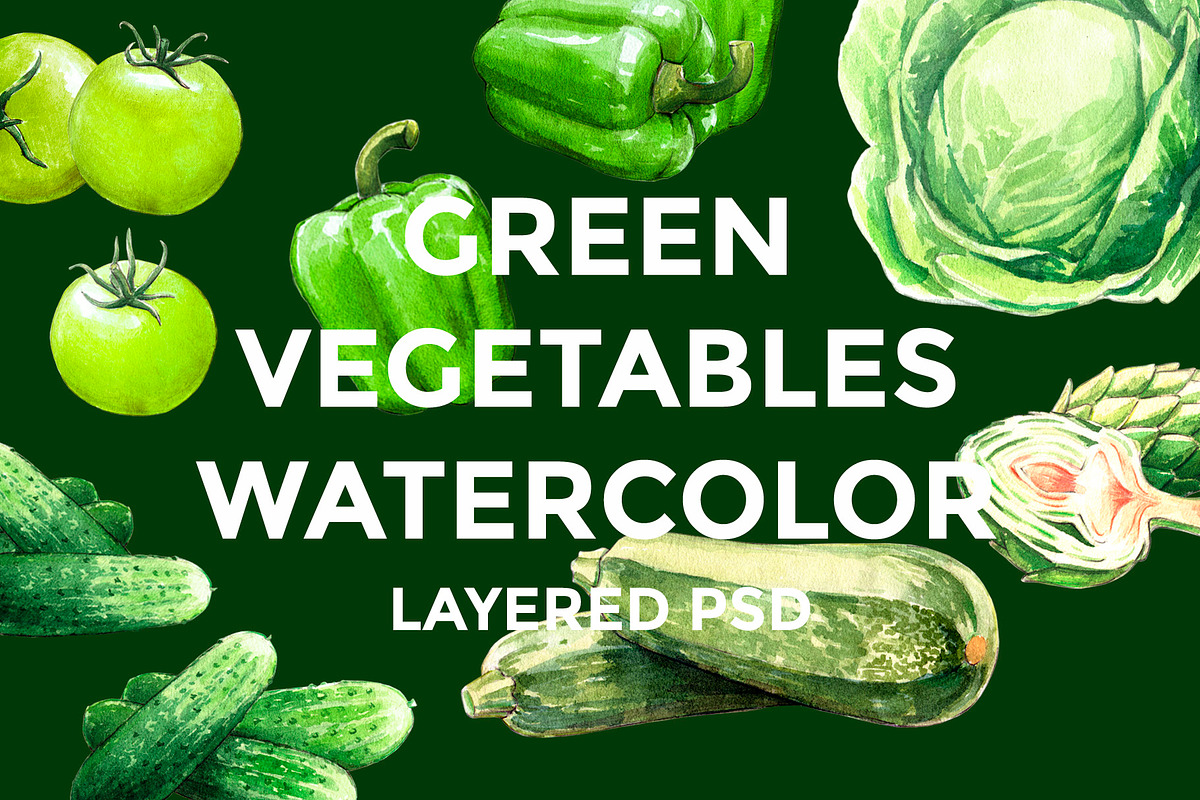 Green Vegetables watercolor big set, a Food Illustration by wedraw (Photo 1 of 7)