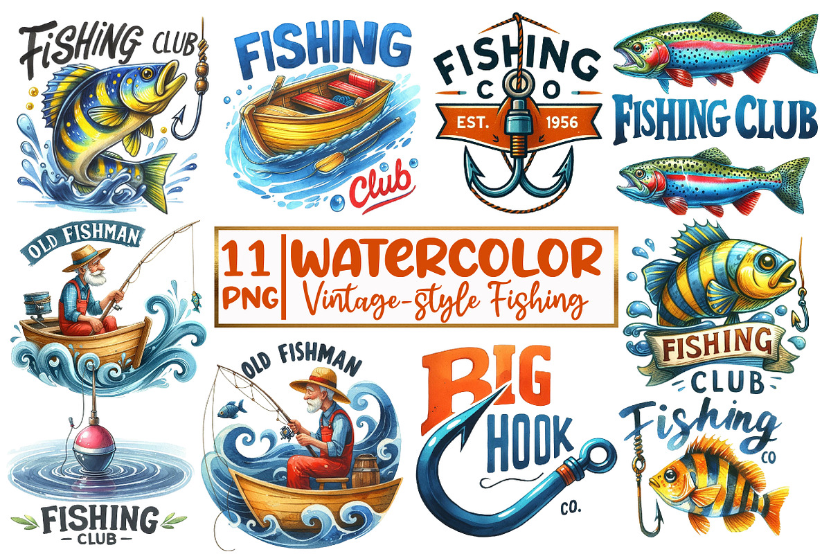 Vintage-style Fishing  PNG, an Illustration by Designworld (Photo 1 of 7)