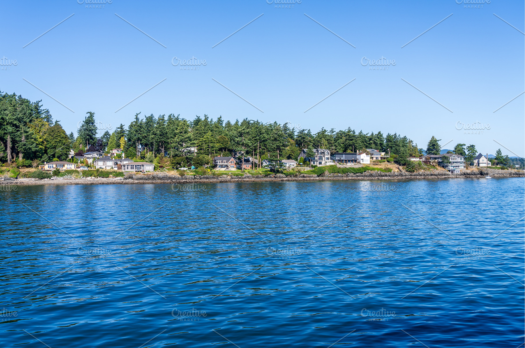 Large homes line the coast on Cap, a Nature Photo by Backyard Stock