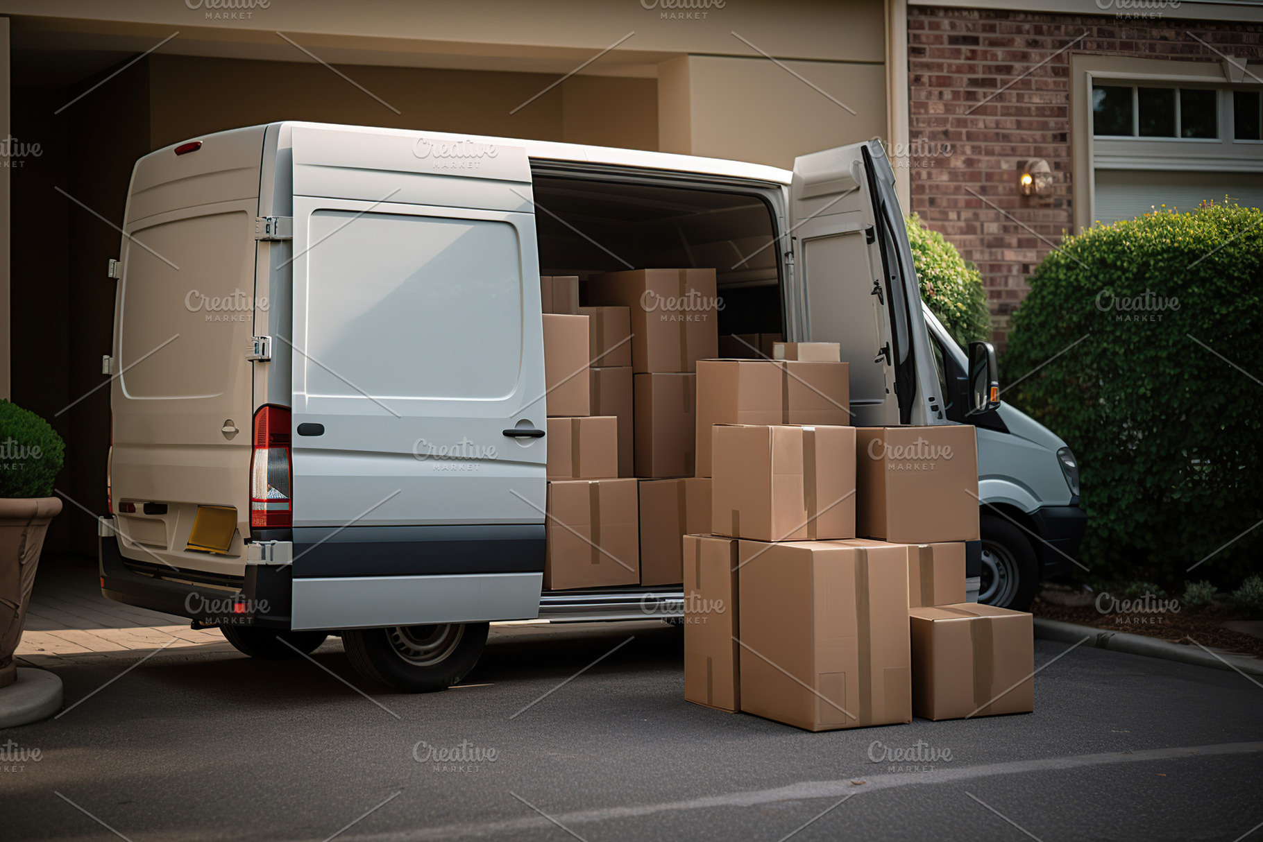 Delivery van full of cardboard boxes, a Transportation Photo by AlyaAnd