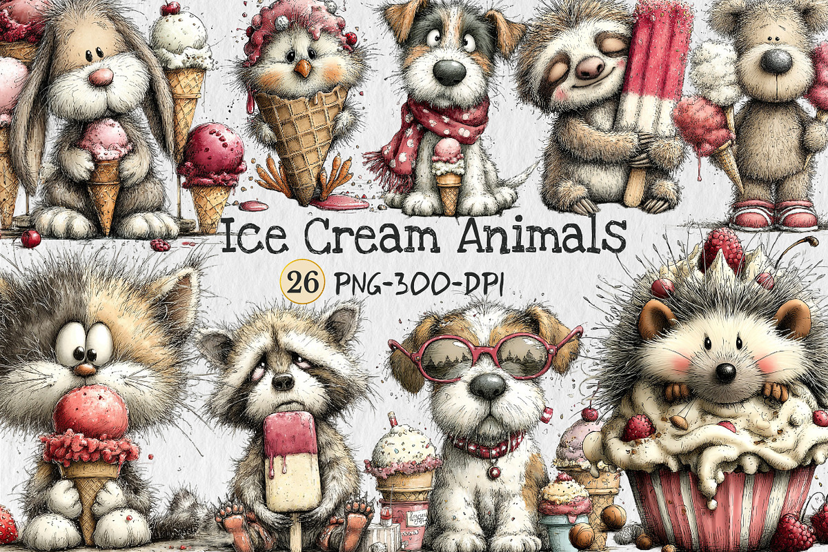 Summer Ice Cream Animals Clipart, a Seasonal Illustration by Rose Art (Photo 1 of 6)