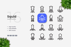 Squid Outline Icons, an Icon by Upnowgraphic