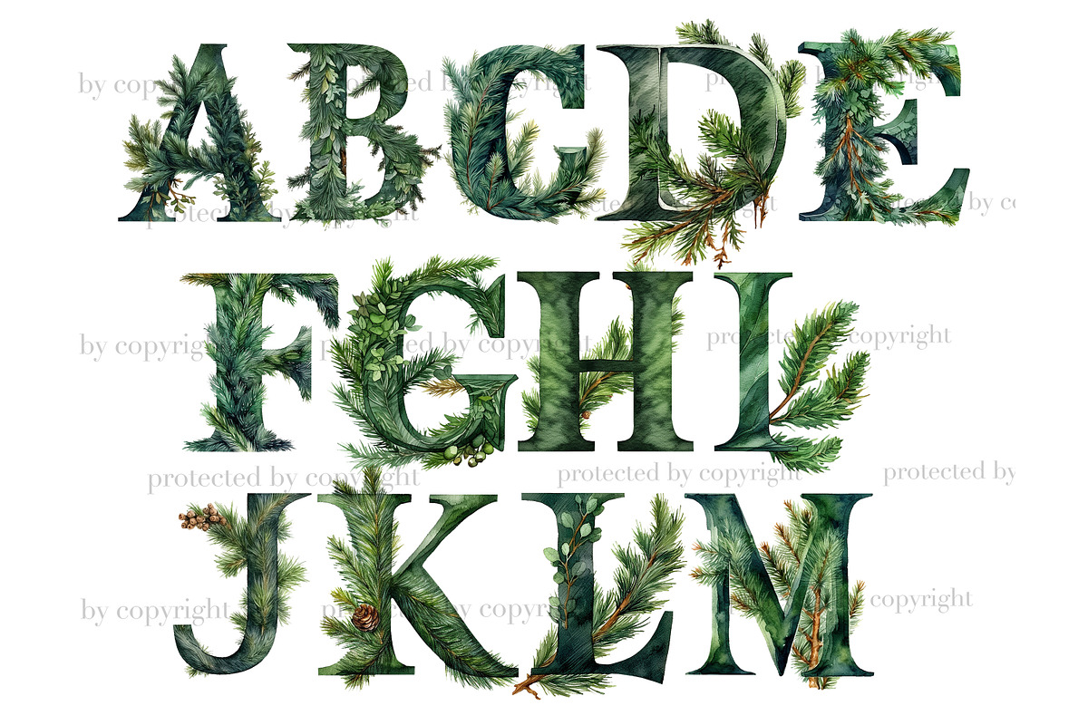 Spruce Branch Alphabet, a Decorative Illustration by GlamArtZhanna (Photo 2 of 7)