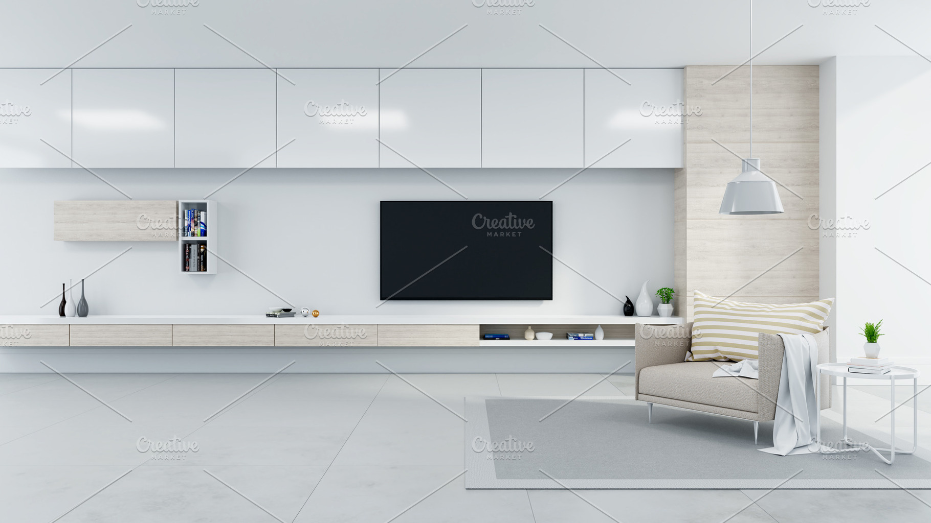 living room with a Wall-Mounted TV, an Architecture Photo by 3D INTERIOR DESIGN