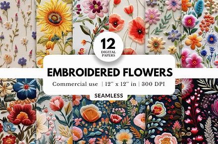 12 Embroidered Flower Backgrounds, a Background Graphic by NorthWindPixels