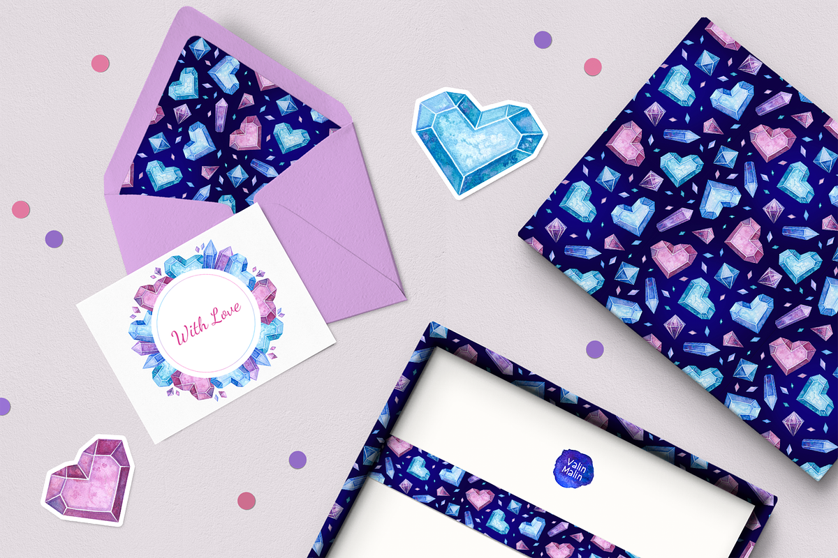 Crystal Hearts Clipart, Patterns, a Decorative Illustration by Valin Malin (Photo 5 of 13)