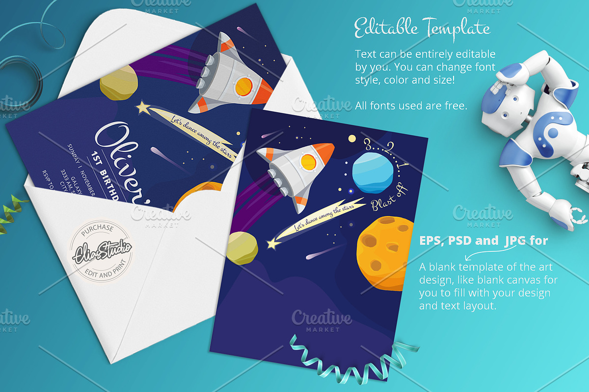 Space Birthday Invitation, an Invitation Template by El-Studio (Photo 2 of 2)