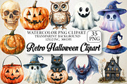 Retro Halloween Clipart Bundle, an Illustration by DreamPrint404 (Thumbnail 1 of 7)