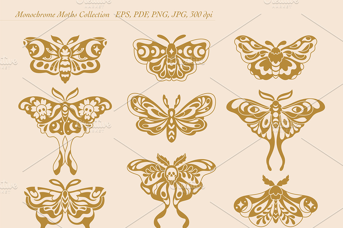 Moonlit Moths - Set and Patterns, a Pattern Graphic by PenguinHouse (Photo 14 of 14)