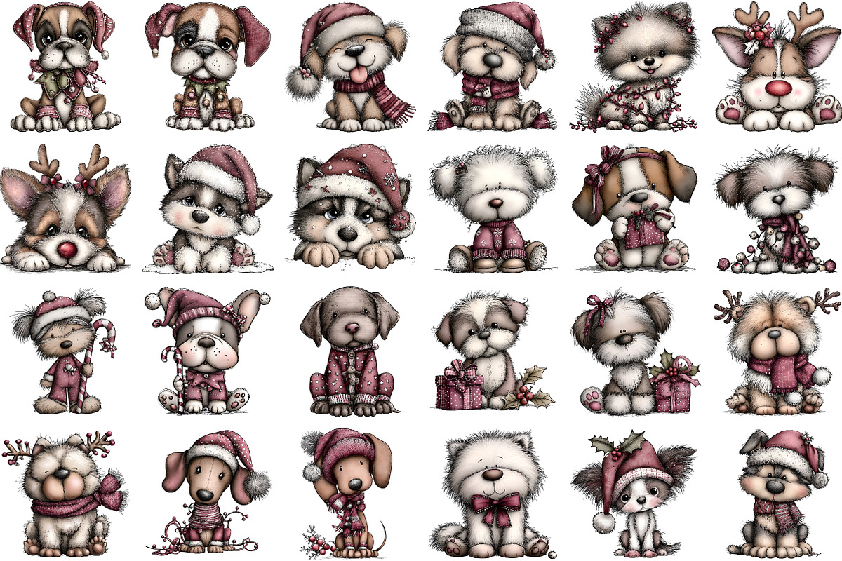 Whimsical Christmas Fluffy Dogs Clip, an Illustration by Sublimation Artist (Photo 2 of 6)