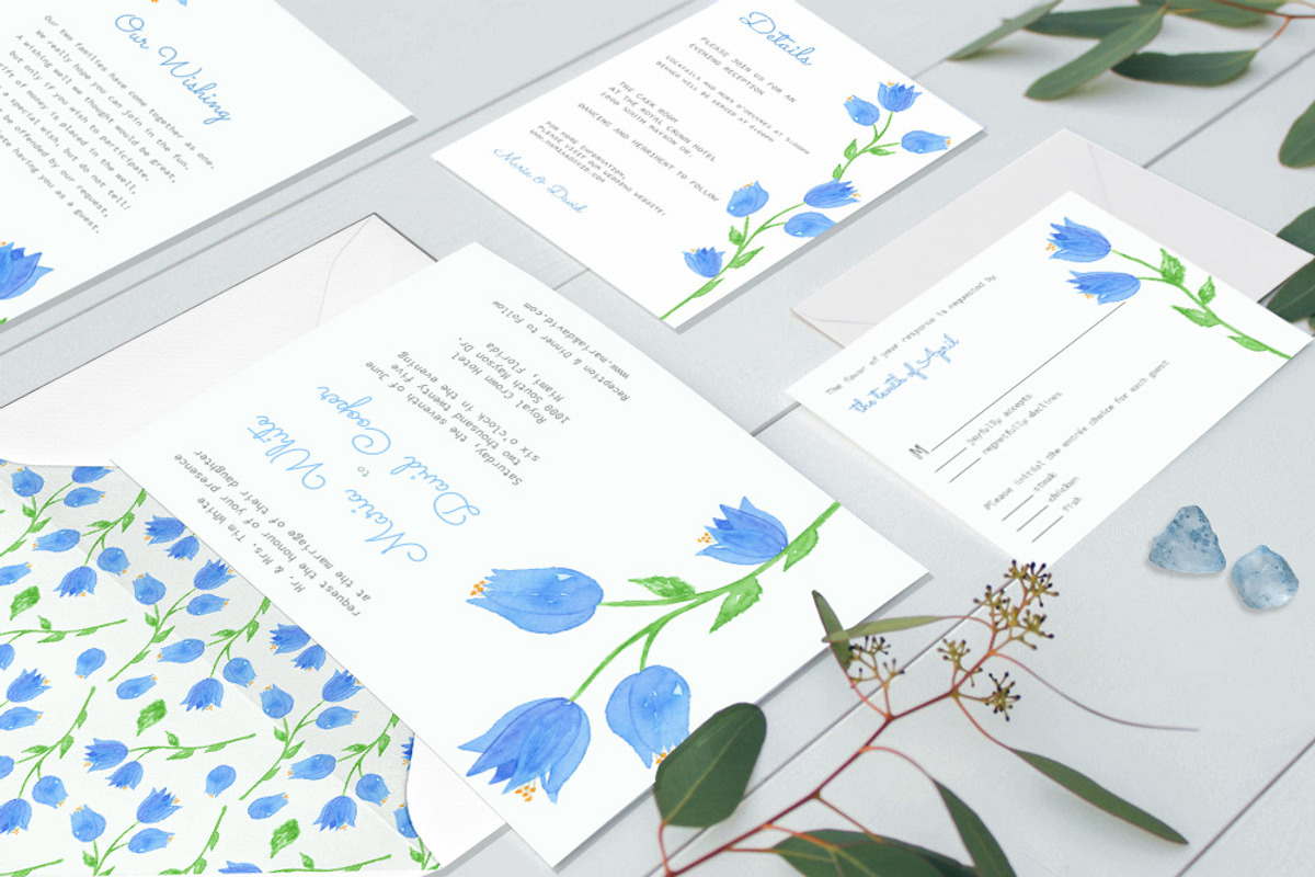 Bellflower Watercolor Wedding Suite, a Stationery Template by Love Design (Photo 2 of 15)