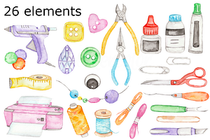 Craft Supplies Watercolor Clipart