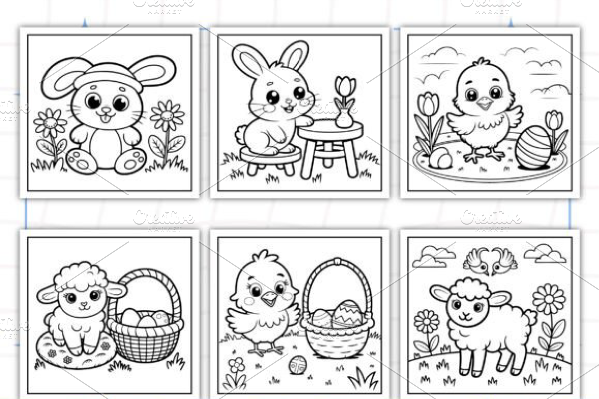Happy Easter Coloring Pages, a Seasonal Illustration by Ink Gallery (Photo 4 of 4)
