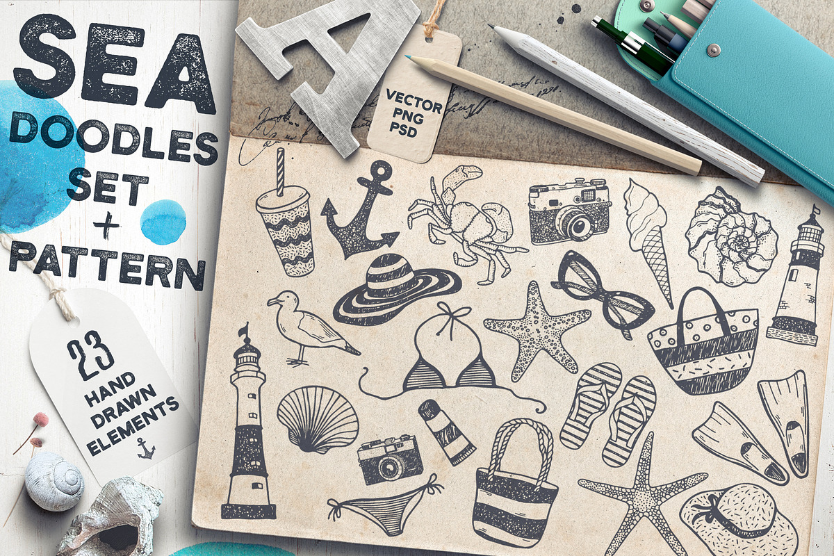 SEA DOODLES SET., a Pattern Graphic by Krapio (Photo 1 of 4)
