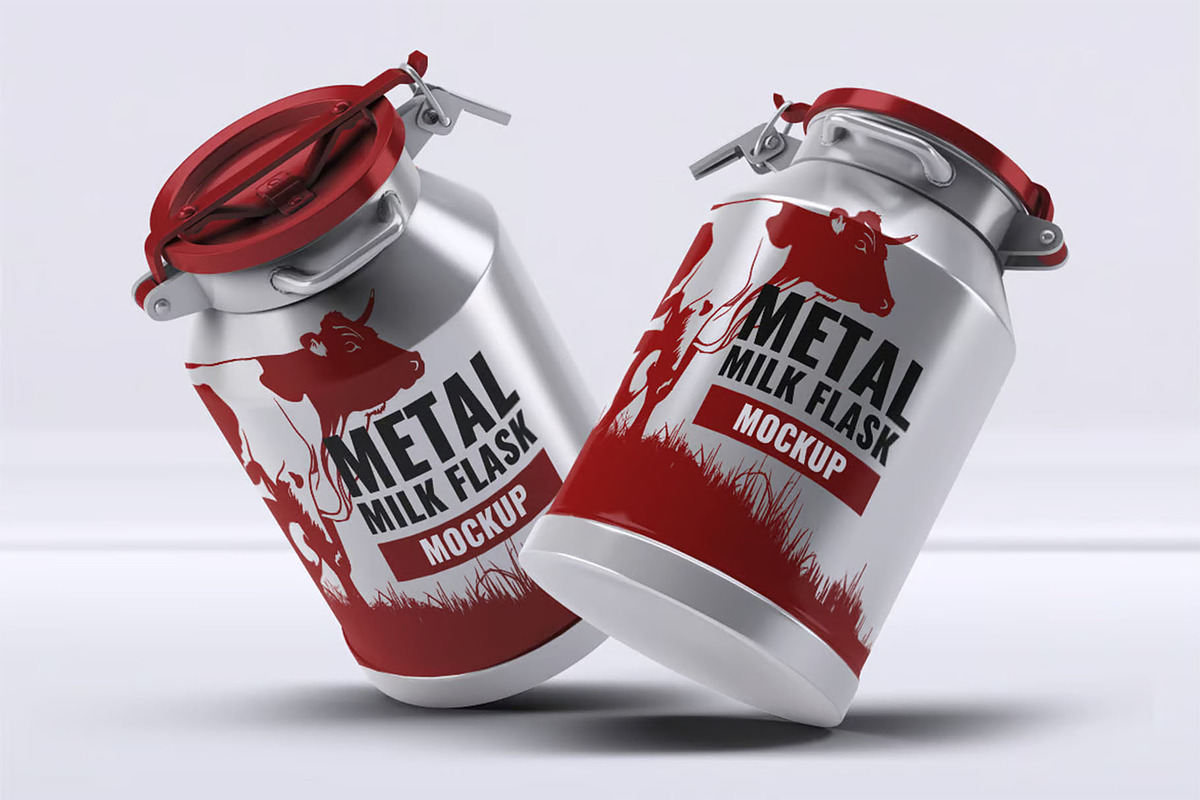 Metal Milk Flask Mock-Up, a Product Mockup by DesignRushMarket (Photo 4 of 7)