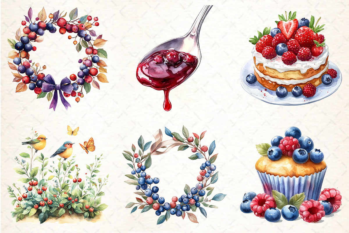 Watercolor Berries Clipart Bundle, an Illustration by DreamCafeArt (Photo 3 of 7)