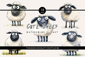 Cute Sheep PNG Clipart Set, an Animal Illustration by Geniecreativestudio