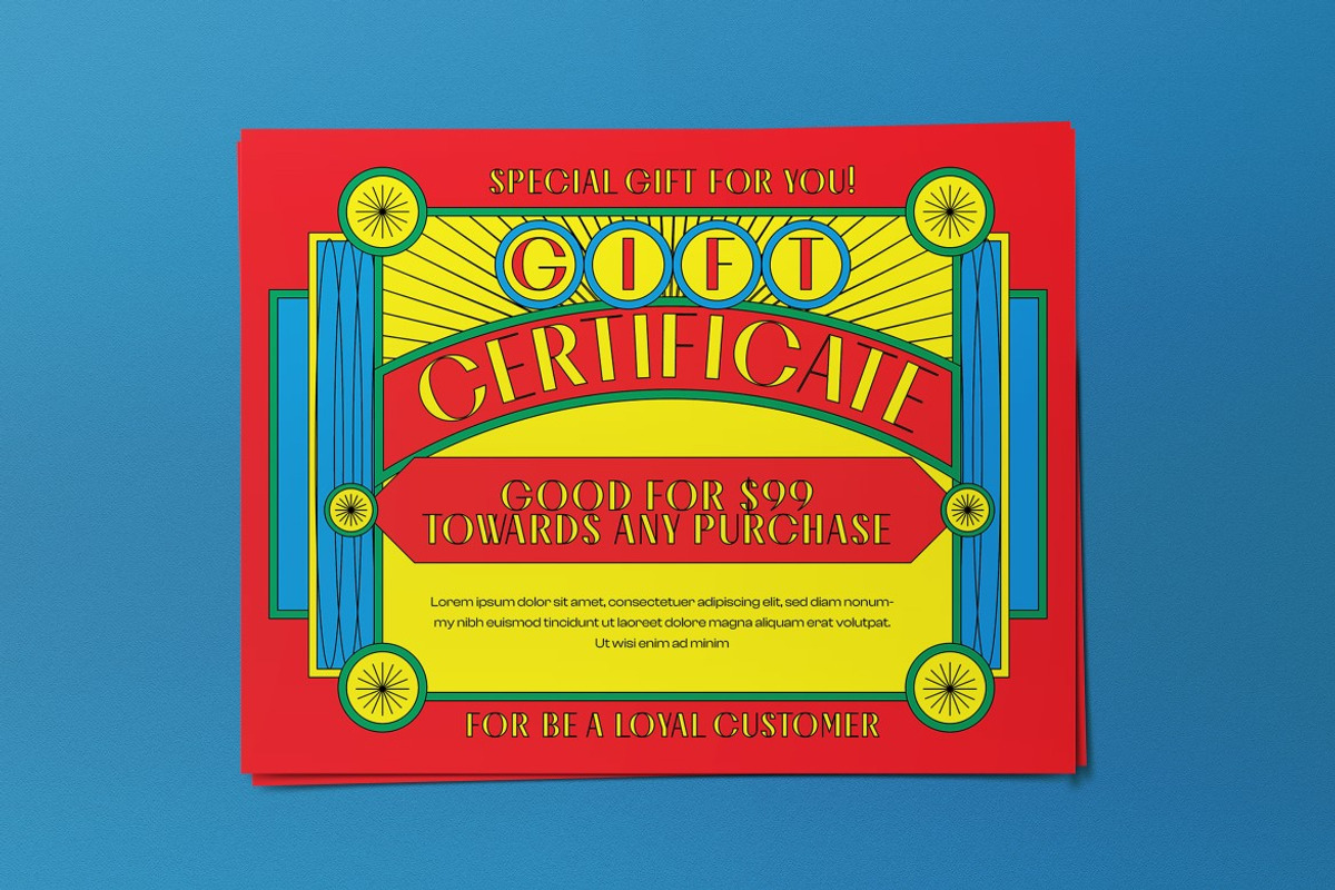 Red Yellow Vintage Gift Certificate, a Stationery Template by graphicook (Photo 3 of 3)