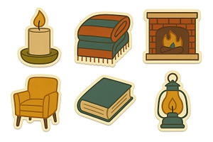 Autumn cozy elements set with candle, an Illustration by Dvoevnore photos