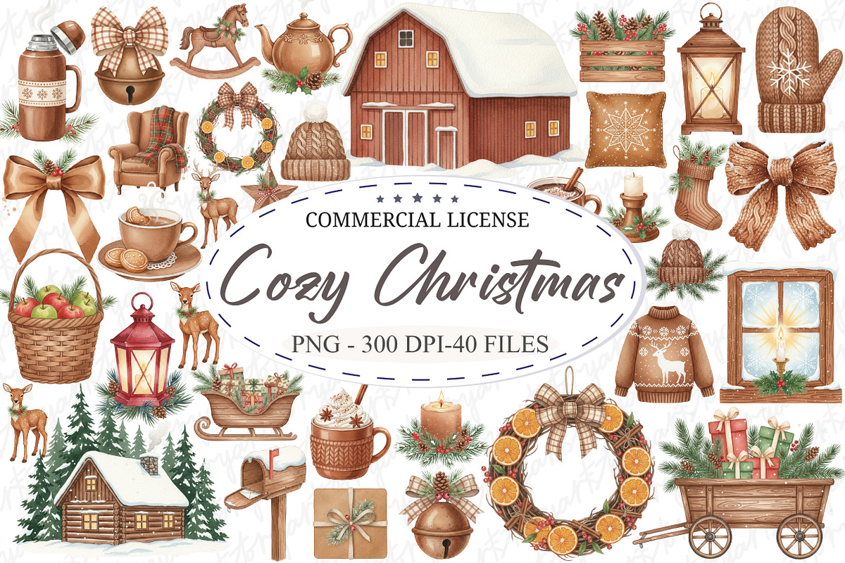 Cozy Christmas Winter Clipart Bundle, an Illustration by designcity5 (Photo 1 of 5)