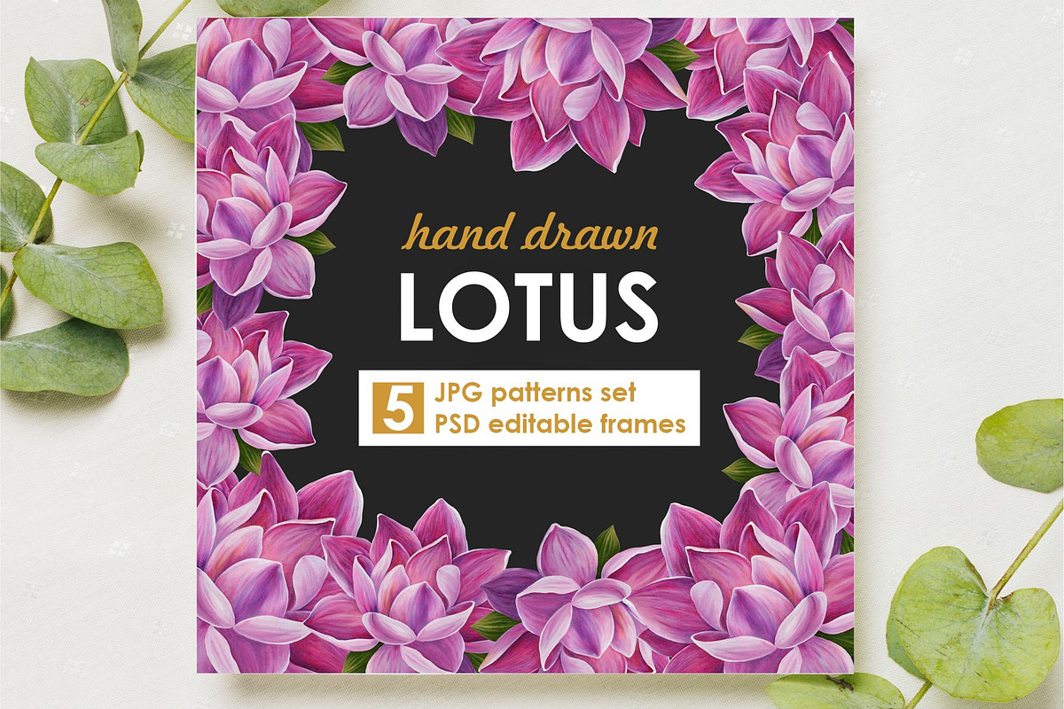 LOTUS hand drawn patterns and frames, a Card Template by LoveDesignShop (Photo 1 of 8)