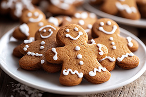 Christmas gingerbread man cookie on wooden background, a Food & Drink Photo by AlyaAnd