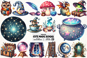 Cute Magic School Watercolor Clipart, an Illustration by Pixels.Craft (Thumbnail 1 of 7)