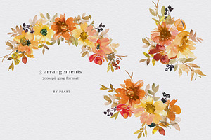 Watercolor Fall Floral Clipart