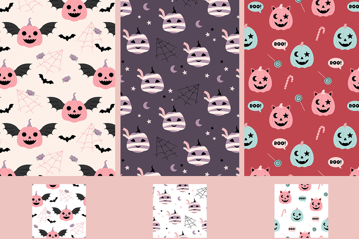 Pink Halloween clipart & patterns, a Seasonal Illustration by JulzaArt (Photo 5 of 14)