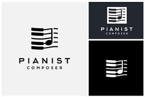 Piano Key Music Note Instrument Logo