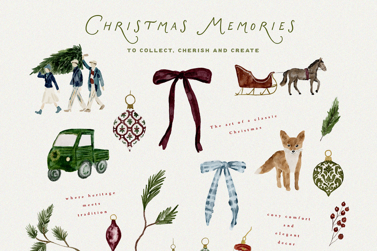 Classic Christmas Watercolor & Cards, an Object Graphic by Laras Wonderland (Photo 5 of 12)