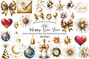 Happy New Year Sublimation Clipart, an Illustration by DreamCafeArt