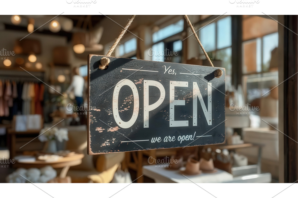 Rustic Yes, Open, We Are Open! Sign, an Illustration by tilialucida