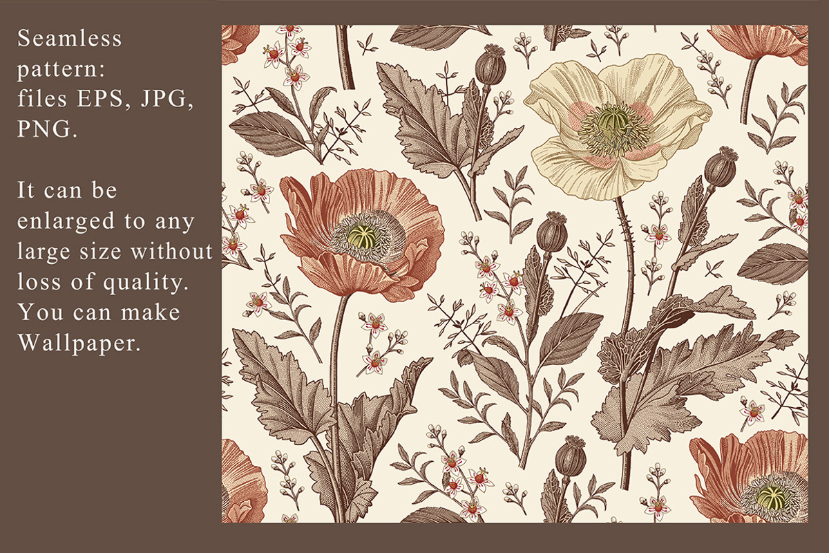 Seamless Set Flowers Poppy Poppies, a Pattern Graphic by Vintage (Photo 2 of 11)