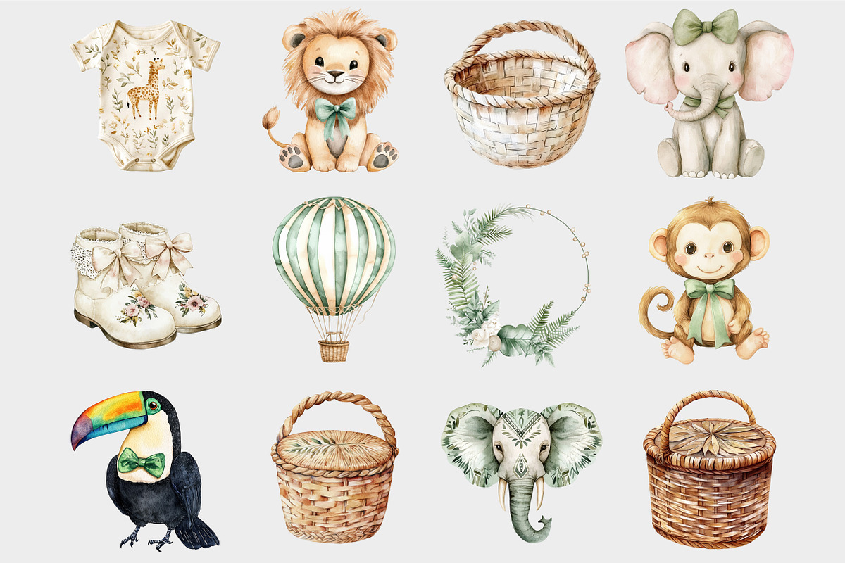 Watercolor Cute Safari Clipart, a Seasonal Illustration by Design Market (Photo 4 of 5)
