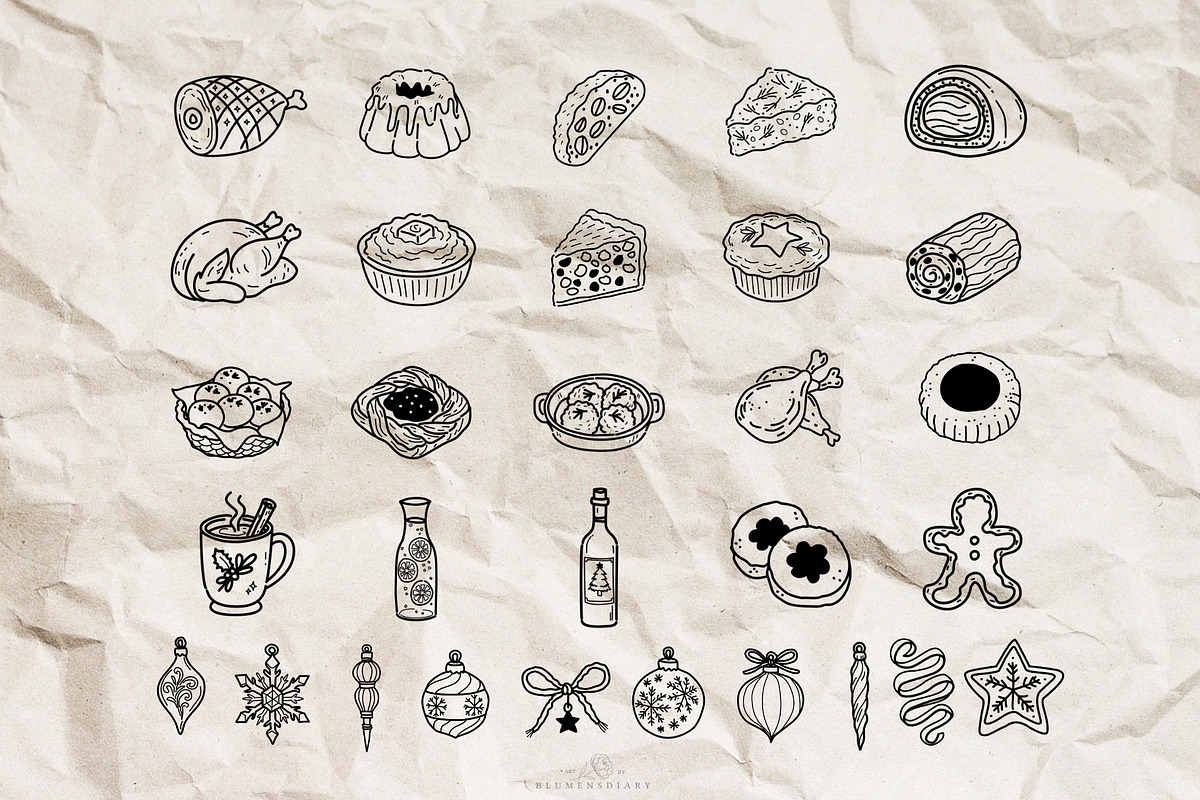 Christmas Feast Line Art Clipart, a Food Illustration by Blumensdiary (Photo 2 of 6)