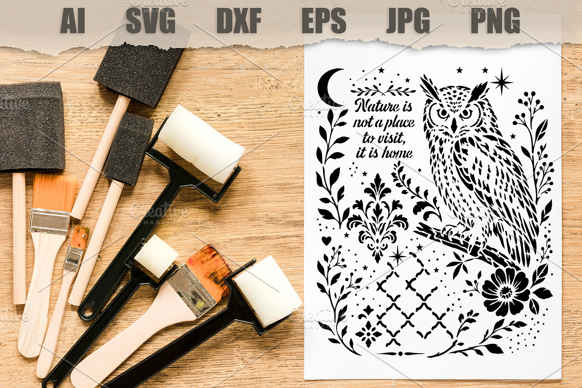 Stencil Owl Nature Botanical, an Object Graphic by MARYCRAFTIRIA (Photo 2 of 3)