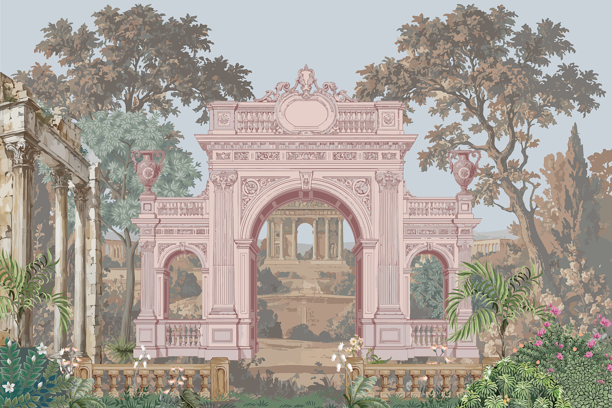 classical wallpaper illustration, a Decorative Illustration by Mughal Wallpaper